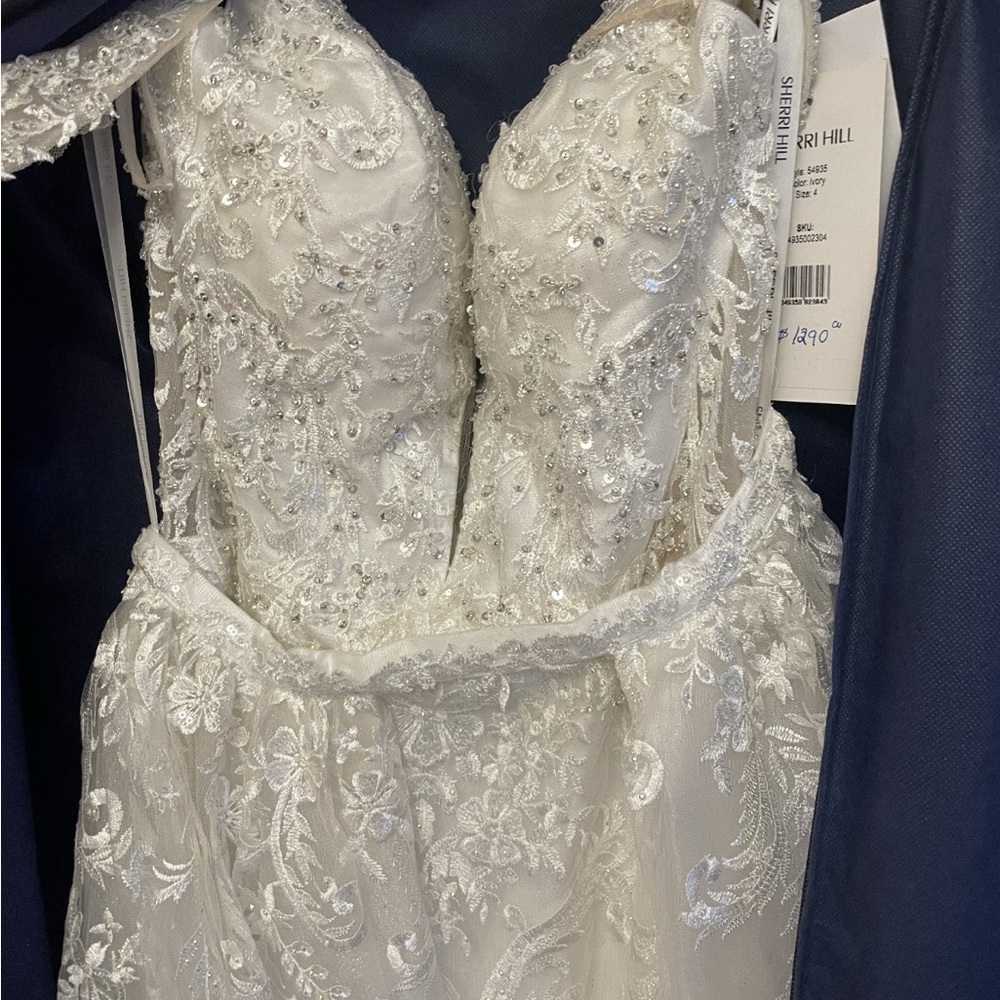 Sherri Hill 54935 Ivory Wedding Dress Sz 4 with Detachable Overskirt NWT - Picture 8 of 14